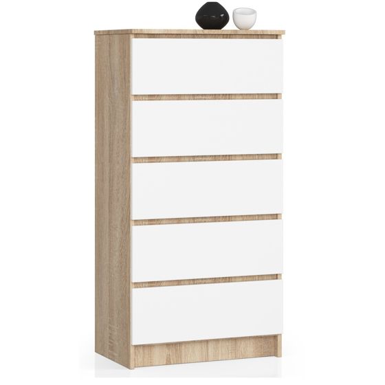 Akord Lipasto 5 Laatikoa Sonoma-tammi/Valkoinen 60x40x121