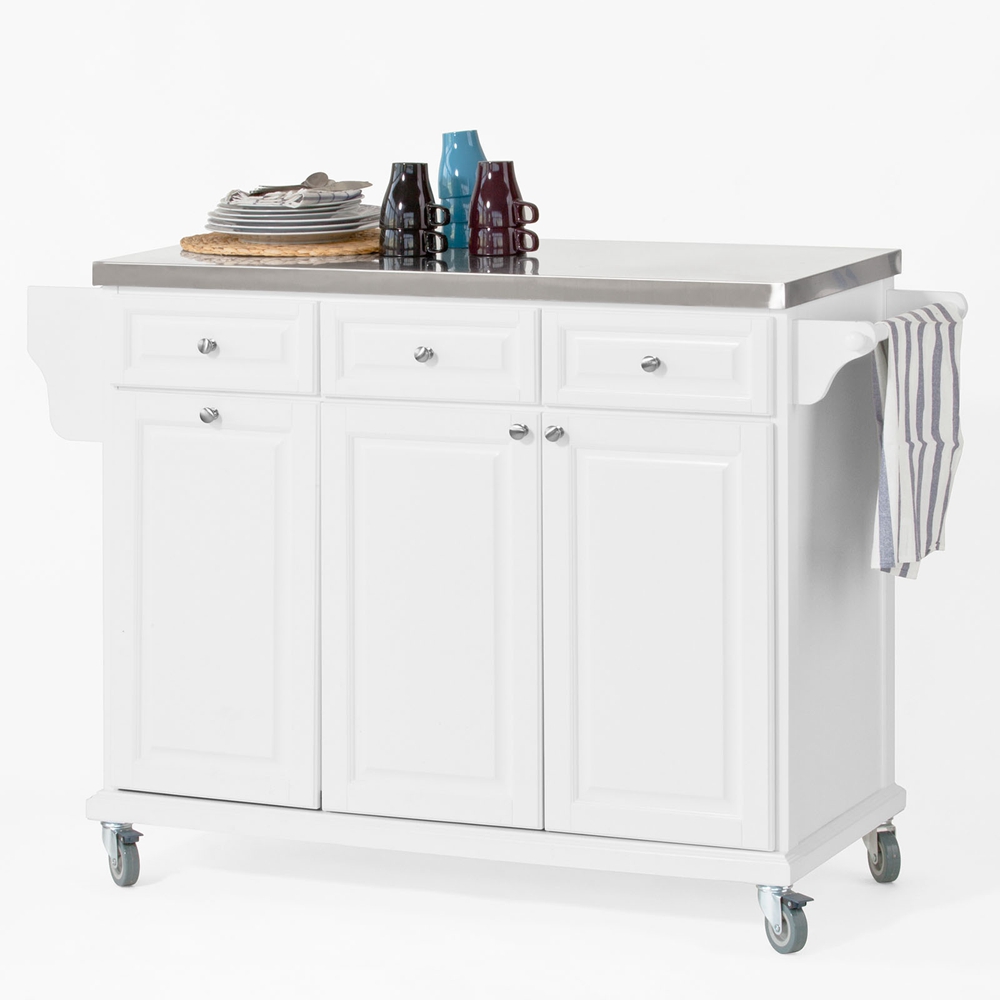 SoBuy Keittiösaareke pyörillä puukuitulevystä ja ruostumattomasta teräksestä valkoinen FKW33-W