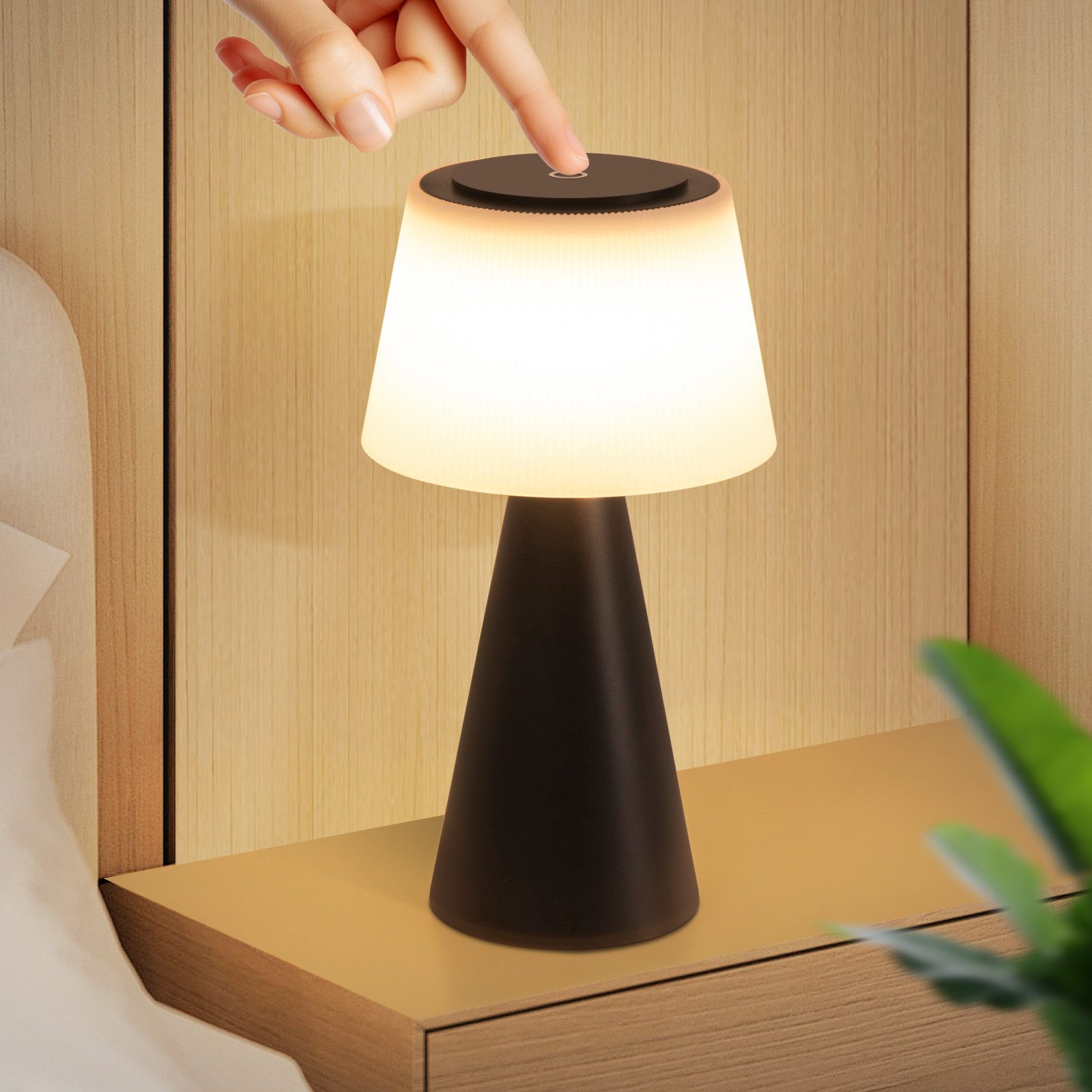 NETTLIFE Paristokäyttöinen pöytävalaisin, LED - yövalo - 3600mh A, Langaton, himmennettäväKosketusvalaisin USB - ladattavalla, akulla, musta