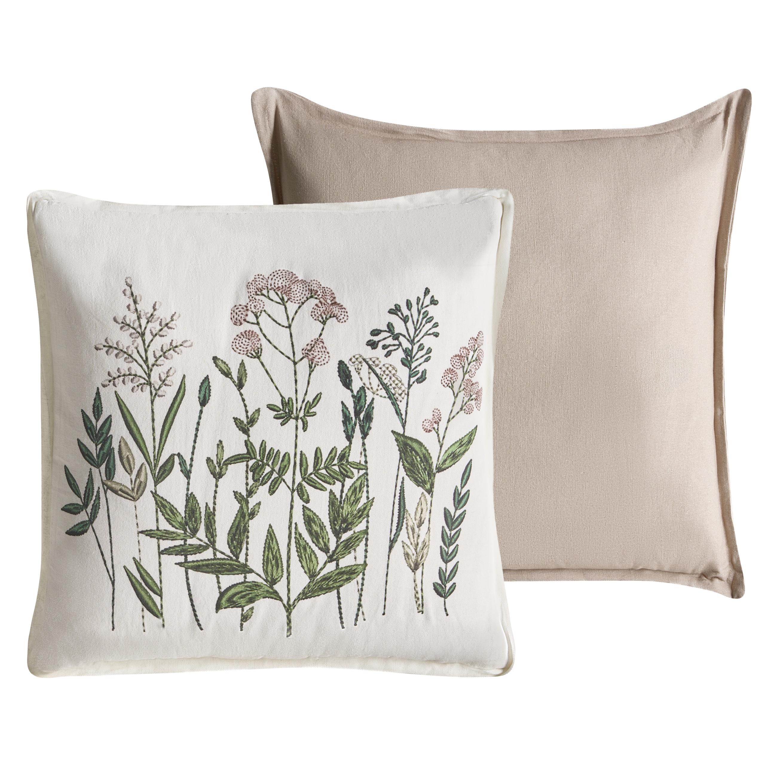 Koristetyynysetti 2 kpl FERNA 45 x 45 cm Puuvilla Valkoinen/beige Kukkakuvio