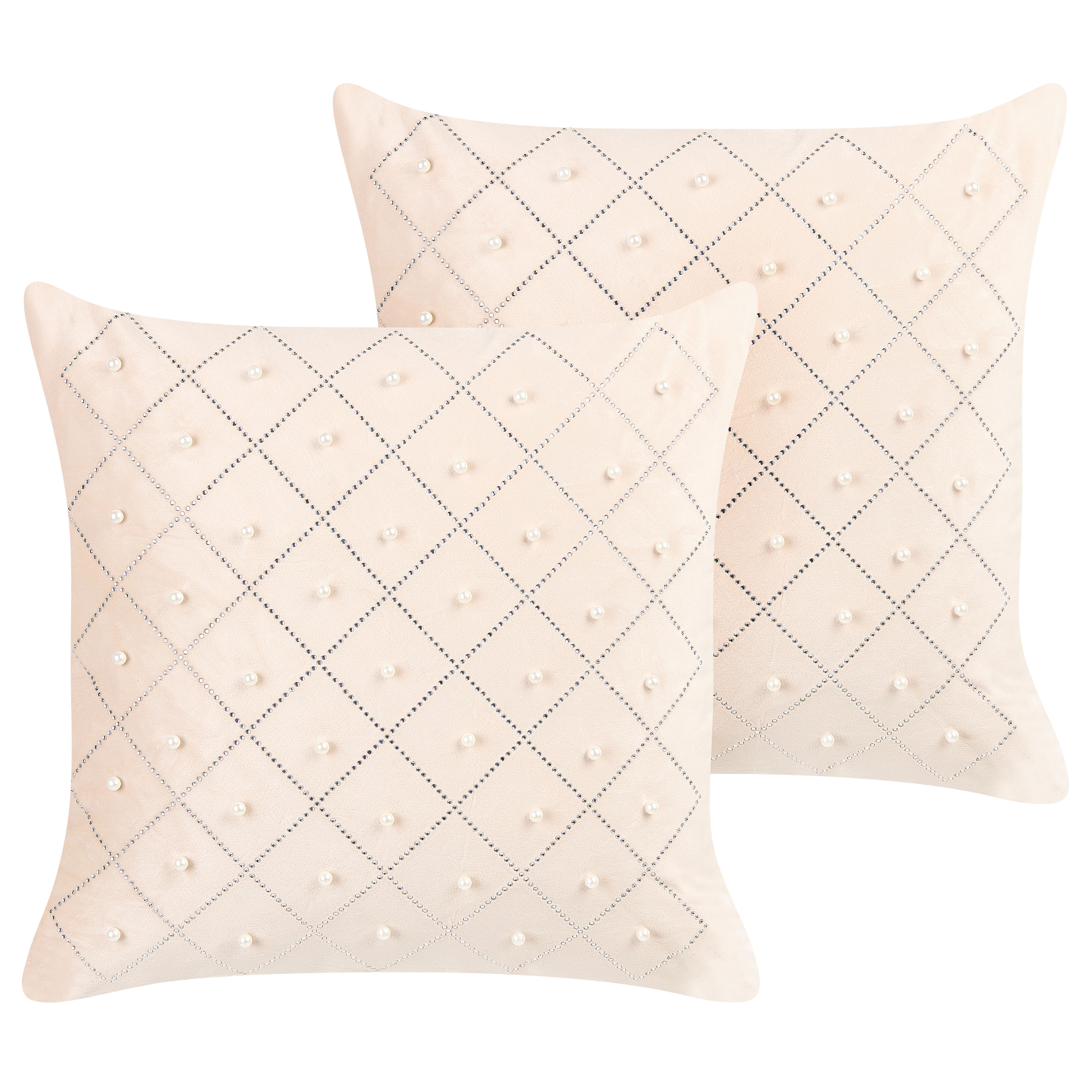 Koristetyynysetti 2 kpl YARROW 45 x 45 cm Sametti Beige Geometrinen kuvio