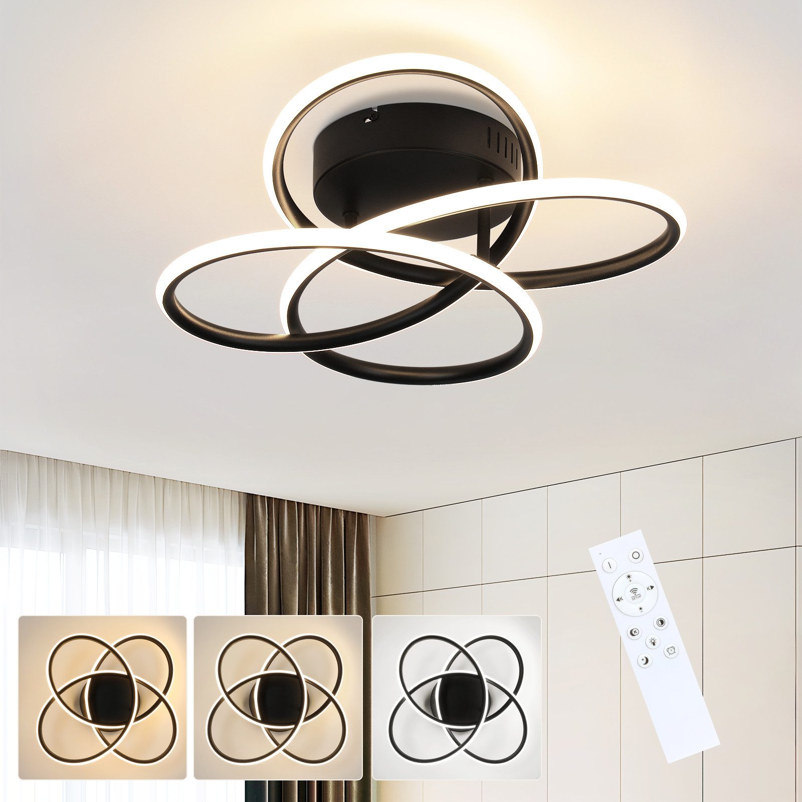 NETTLIFE LED - kattovalaisin eteiseen, moderni muotoilu, himmennettävä, kaukosäädin, 44W, musta