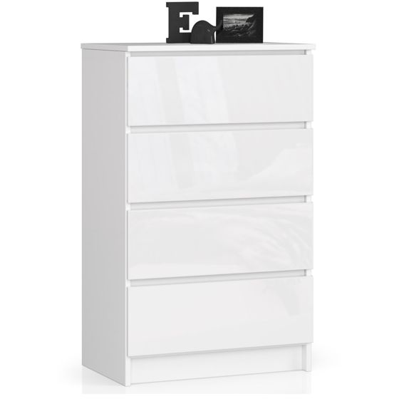 Akord Lipasto 4 laatikkoa Valkoinen/Valkoinen Kiiltävä 60x40x99