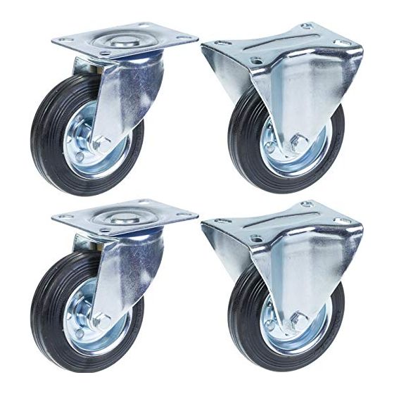 100mm 4" kumirengas, kääntyvä ja kiinteä, vahva 360kg kantavuus, 4 kpl:n sarja.