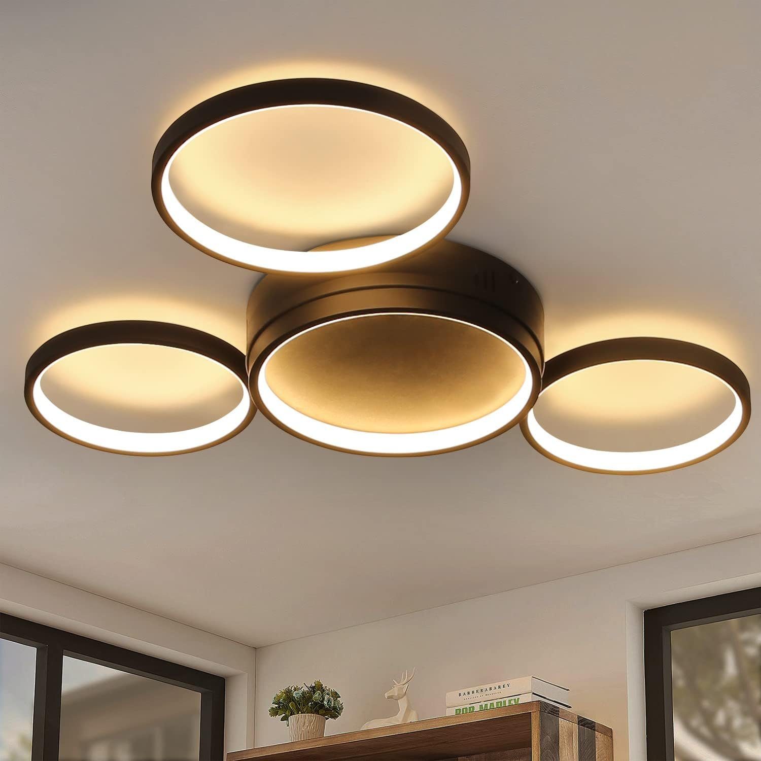 NETTLIFE LED - kattovalaisin olohuoneeseen, lämmin musta, 29 W, moderni, 4 renkaalla, design - lamppu keittiöön