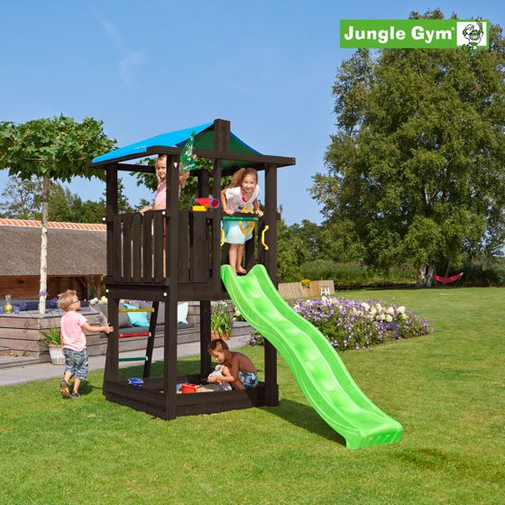 Leikkitornikokonaisuus Jungle Gym Hut 2.1, mustaksi petsattu, ilman liukumäkeä