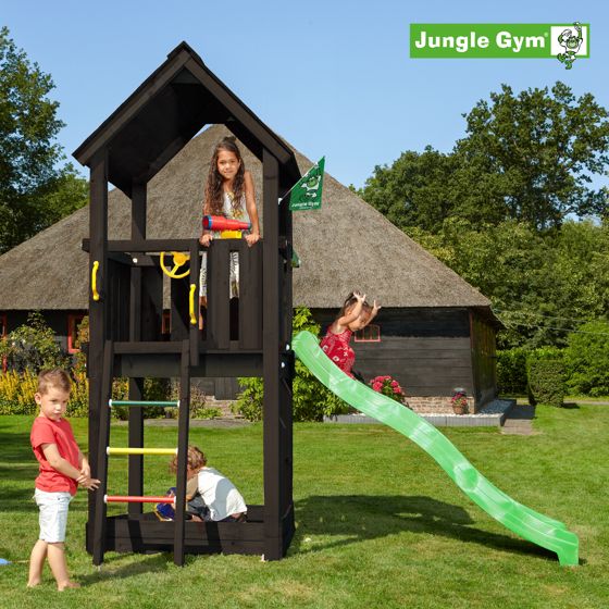 Leikkitornikokonaisuus Jungle Gym Club 2.1, mustaksi petsattu, ilman liukumäkeä