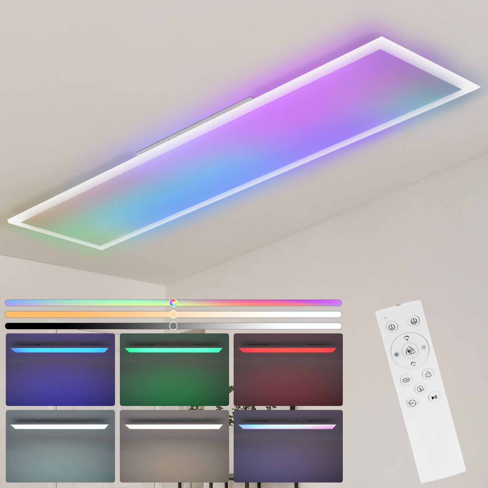 NETTLIFE LED - kattovalaisin, 120 x 30cm, himmennettävä, pitkä, RGB - taustavalo, tasainen Värinvaihto Kaukosäätimellä, 36W