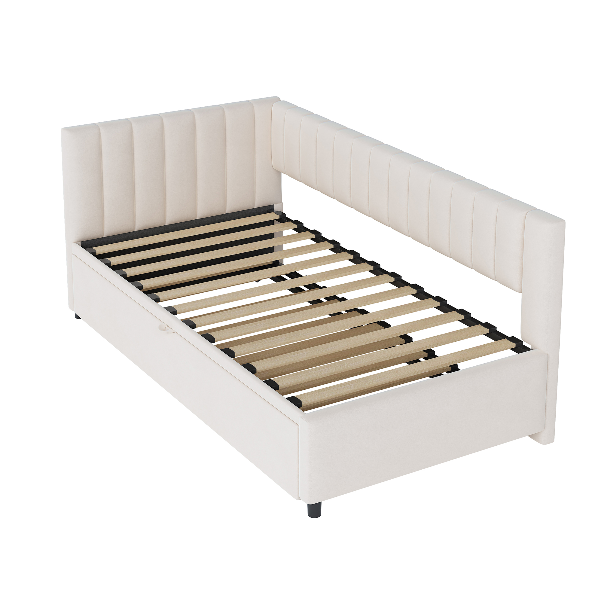 L-Vuodesohva 90/180 x 200 cm, Beige Sametti, Ulosvedettävä