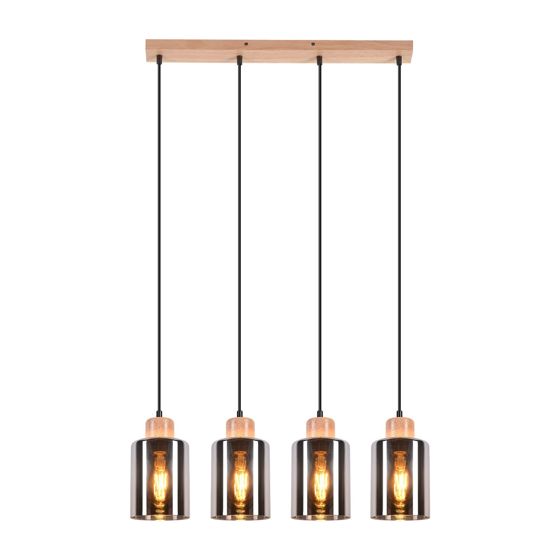 NETTLIFE-ruokapöydän riippuvalaisin, lasinen riippuvalaisin, vintage-ruokapöydän valaisin, puinen riippuvalaisin, 4 savulasiliekkiä, E27