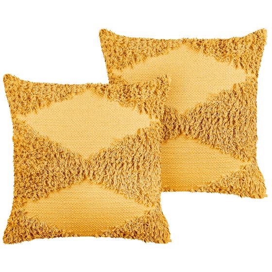 Koristetyynysetti 2 kpl RHOEO 45 x 45 cm Puuvilla Keltainen Geometrinen kuvio