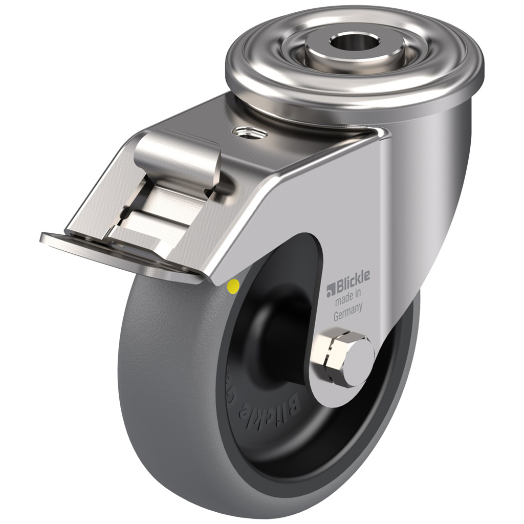 100mm ruostumattomasta teräksestä valmistettu kääntyvä/jarrullinen pyörä, jossa on harmaa sähköä johtava pyörä.