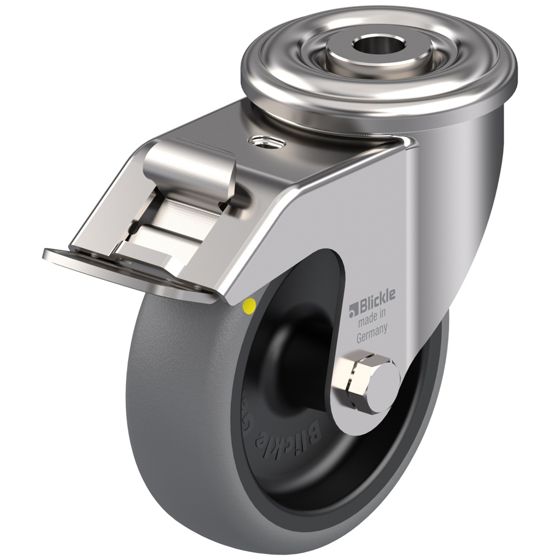 100mm ruostumattomasta teräksestä valmistettu kääntyvä/jarrullinen pyörä, jossa on harmaa sähköä johtava pyörä.