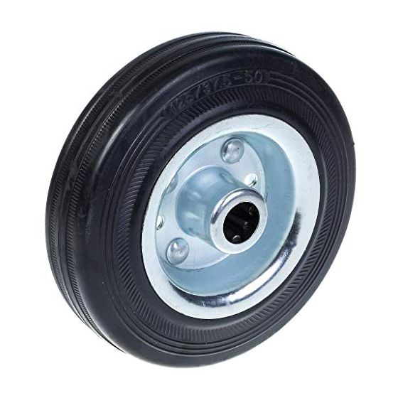125 mm:n pyörä, jossa musta kumi puristetulla teräskeskellä