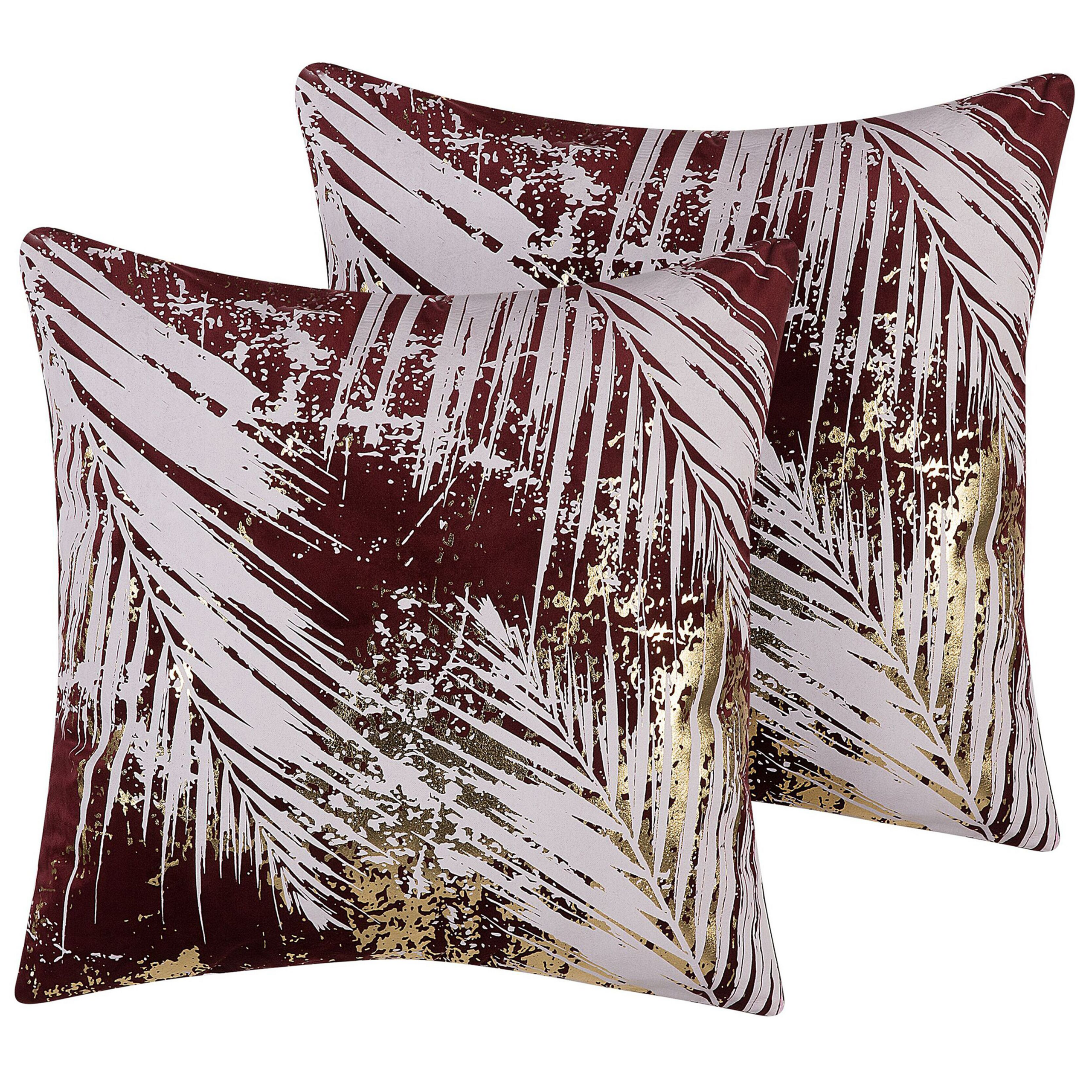 Koristetyynysetti 2 kpl CALLA 45 x 45 cm Sametti Punainen Kasvikuvio