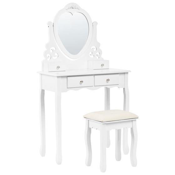 Kampauspöytä peilillä ja jakkaralla DIVA Valkoinen