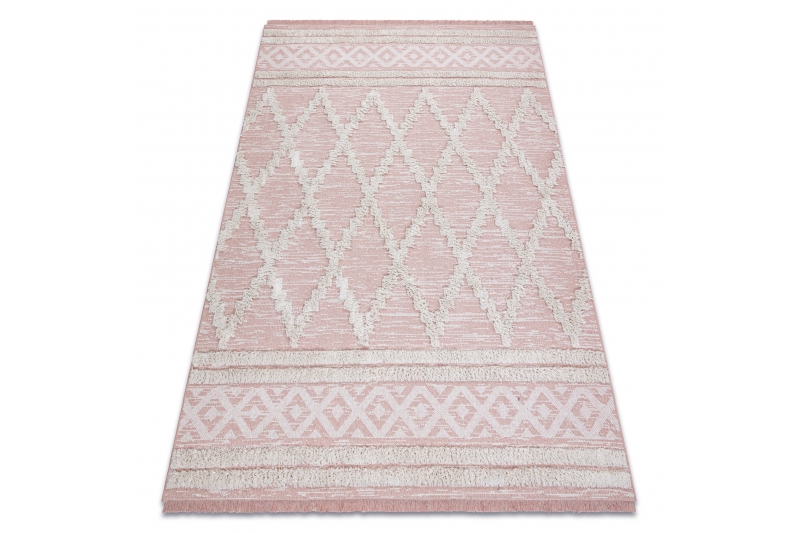 Matto MOROC Rooma 22297 Ekologinen, EKO SIZAL tupsut - vaaleanpunainen / kerma, kierrätetty puuvillamatto 78x150 cm