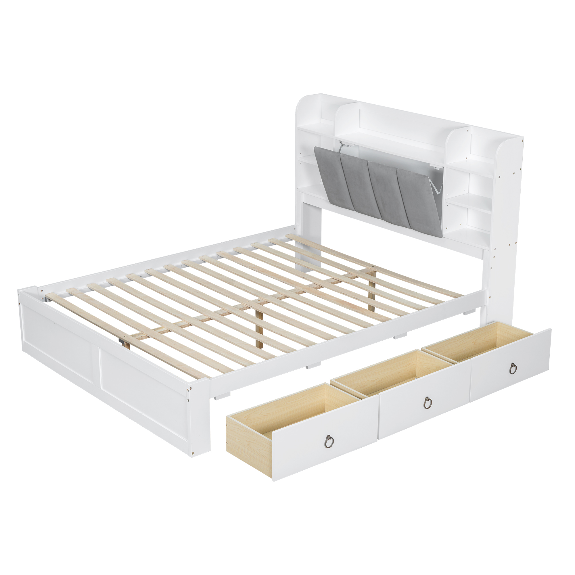 Valkoinen sänky 160x200 laatikolla