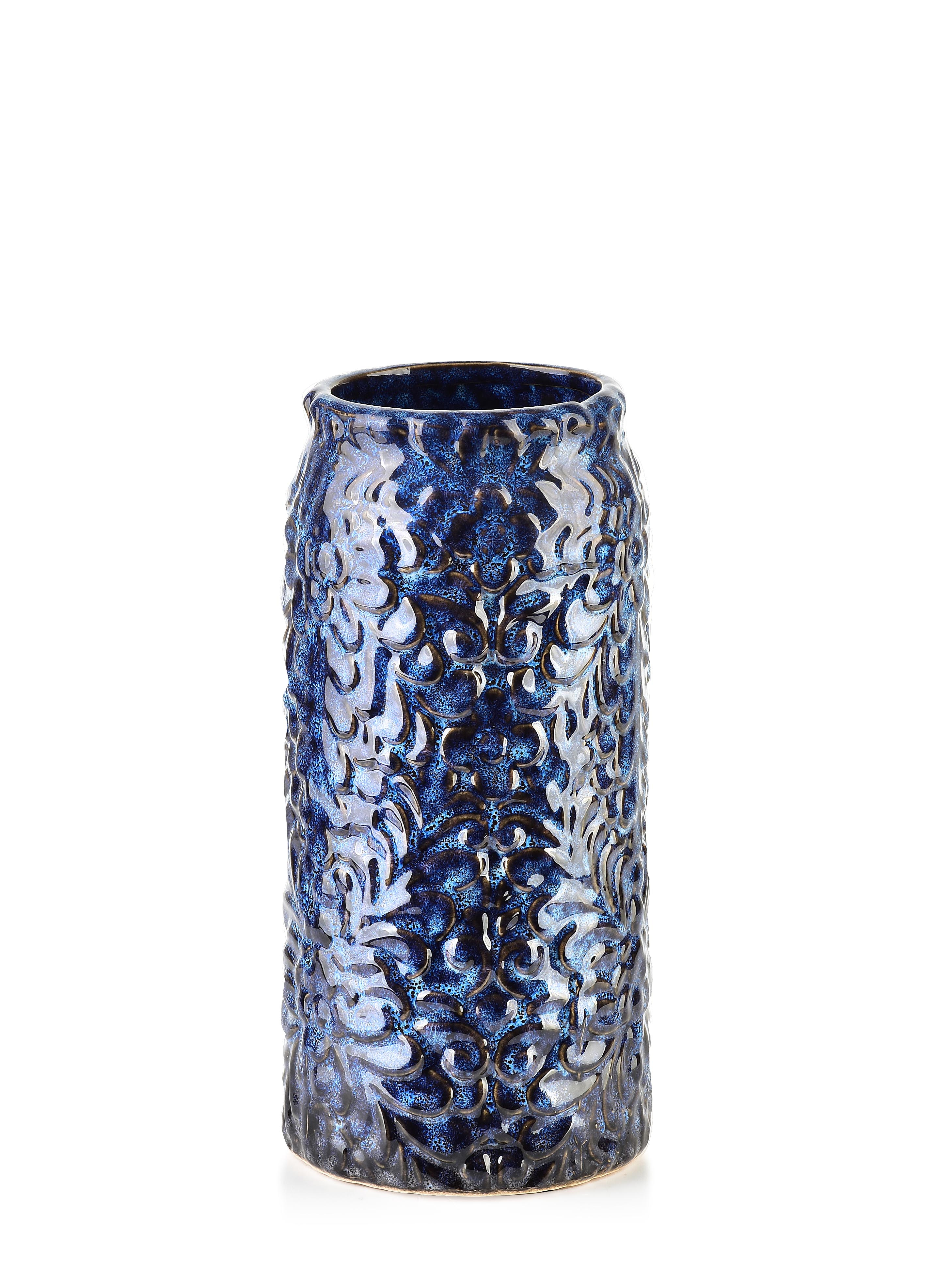 MONDEX keramiikkamaljakko, tummanharmaa, käsin koristeltu, 8,5 x 21 cm