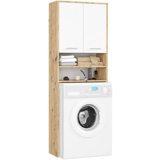 Akord Kylpyhuonekaappi pesukoneen päälle Artisan-tammi/Valkoinen 30x64x180