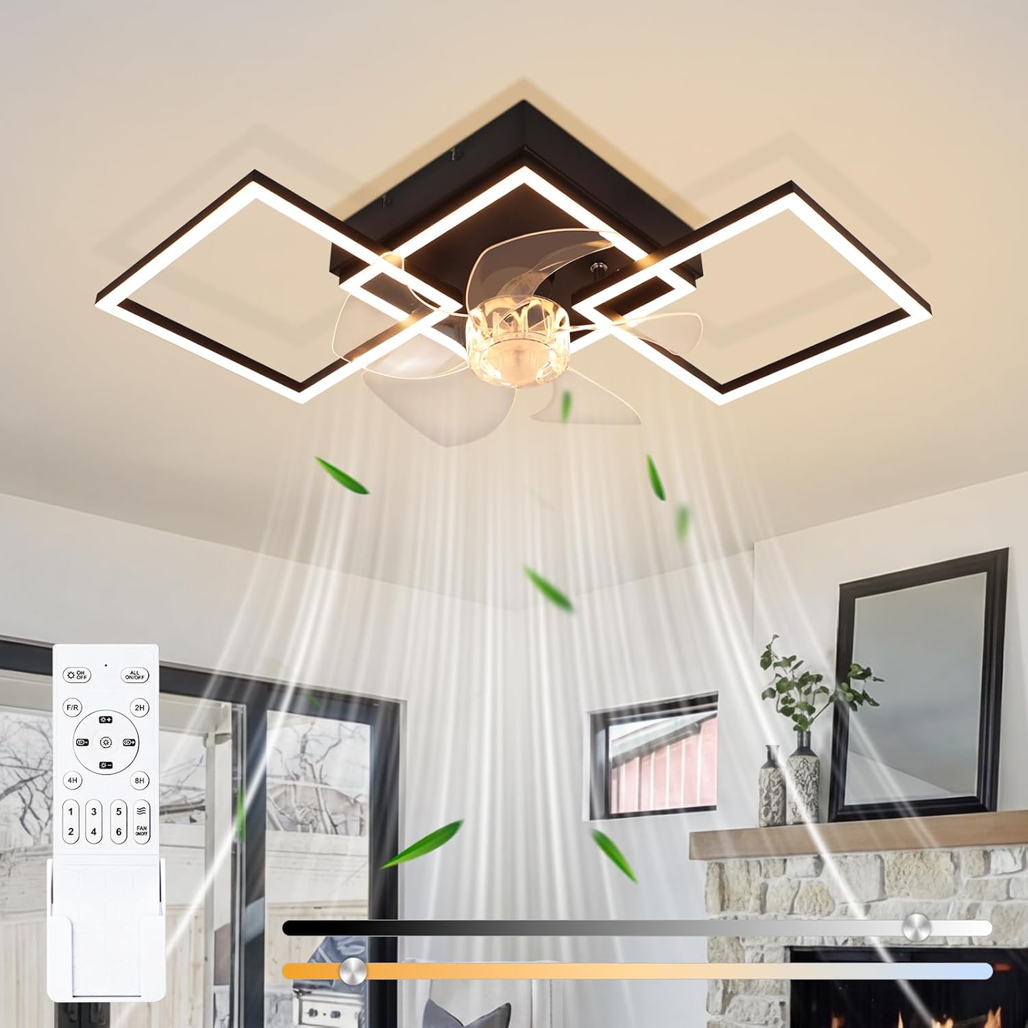 ZMH moderni 68 cm LED-kattotuuletin, jossa 6 nopeutta, säädettävä teho, kaukosäädin ja ajastin olohuoneeseen, ruokailuhuoneeseen ja makuuhuoneeseen