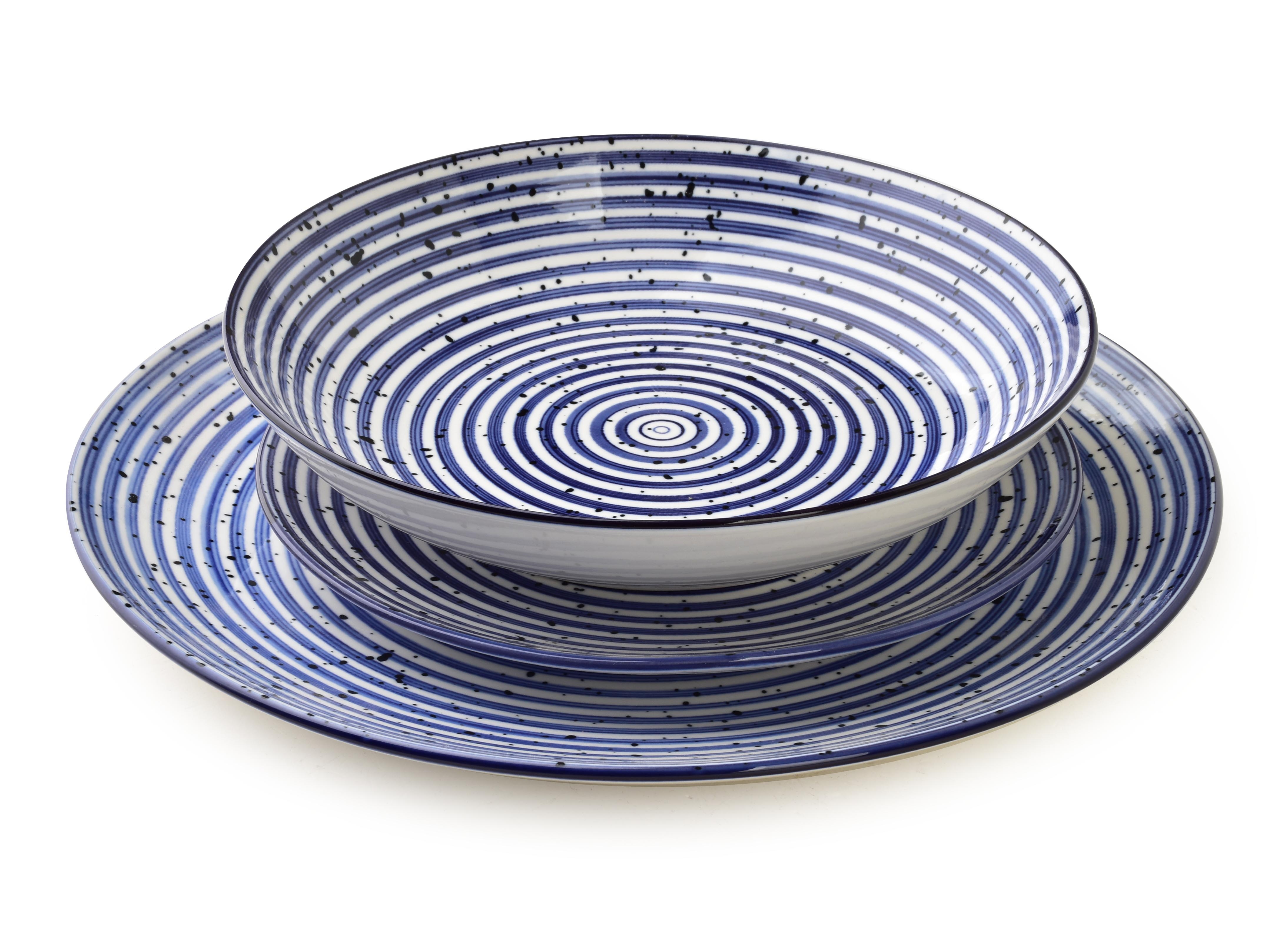 Ruokailuastiasto posliini Stripes Blue 27x19x20 sininen 18kpl