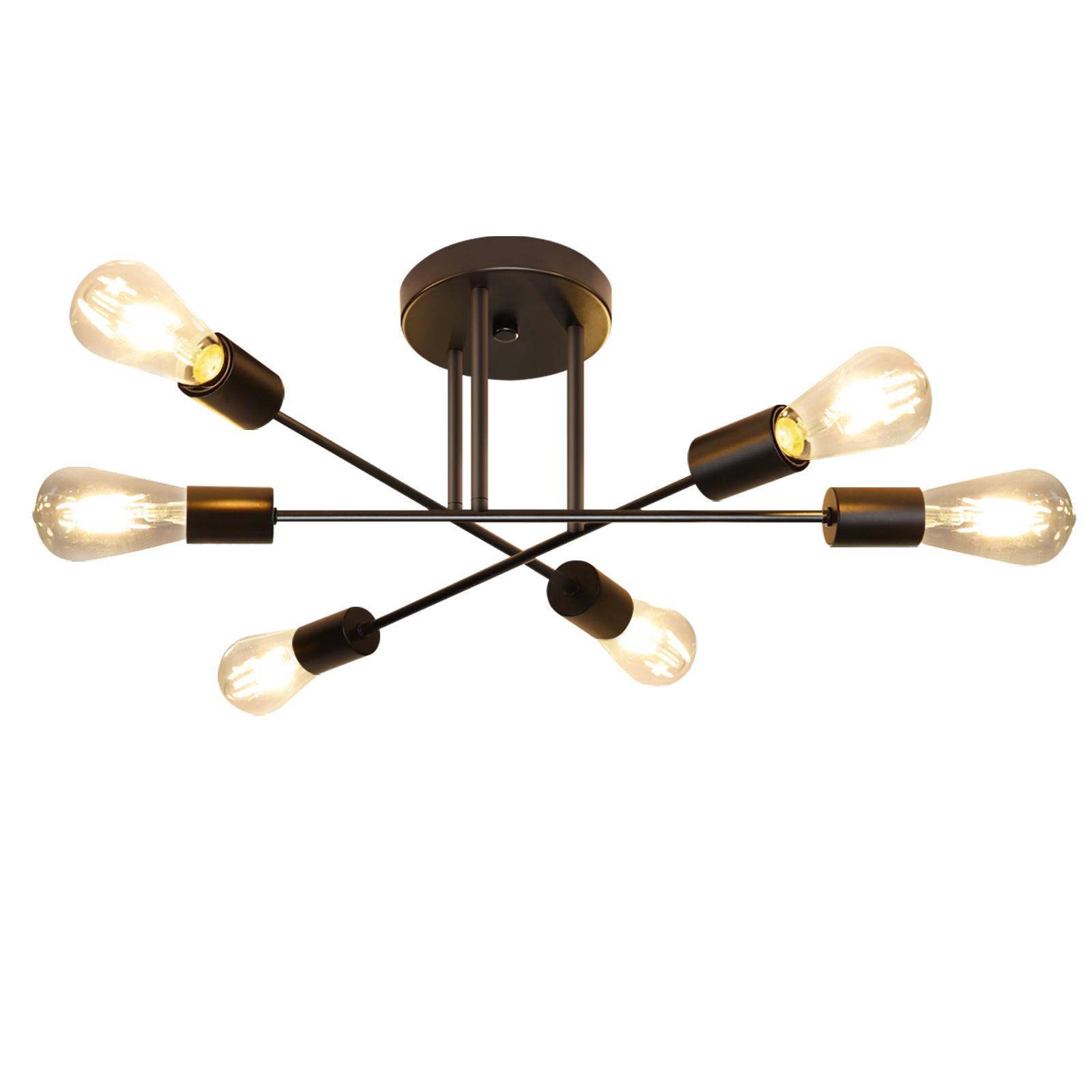 NETTLIFE Vintage - kattovalaisin, 6 lamppua, teollinen, olohuone, E27Kattokruunu, musta, makuuhuoneen lamppu, maalaistyylinen, ruokapöydän lamppu