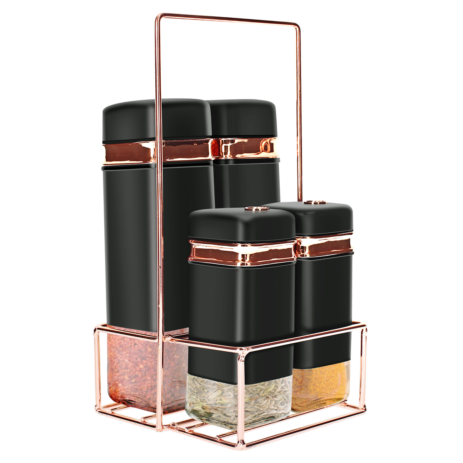 Setti 4 Maustepurkkia Metalli Teline Tyylikäs Vankka