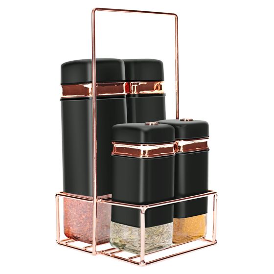 Setti 4 Maustepurkkia Metalli Teline Tyylikäs Vankka