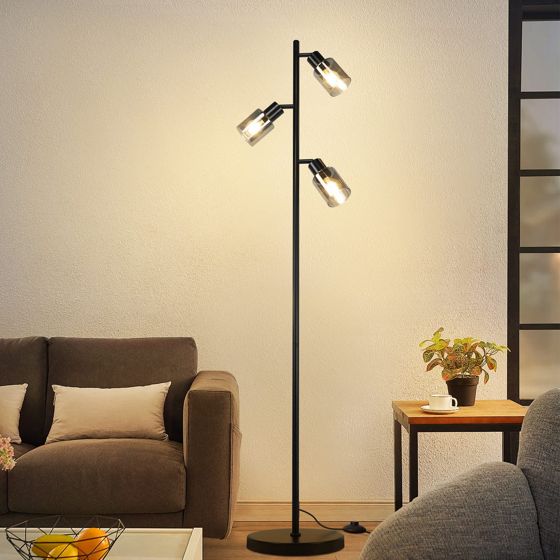 NETTLIFE Vintage-lattiavalaisin, olohuone, musta, pöytävalaisin, 3 lasiliekkiä, E14-kanta, metallinen, säädettävä pöytävalaisin, 350