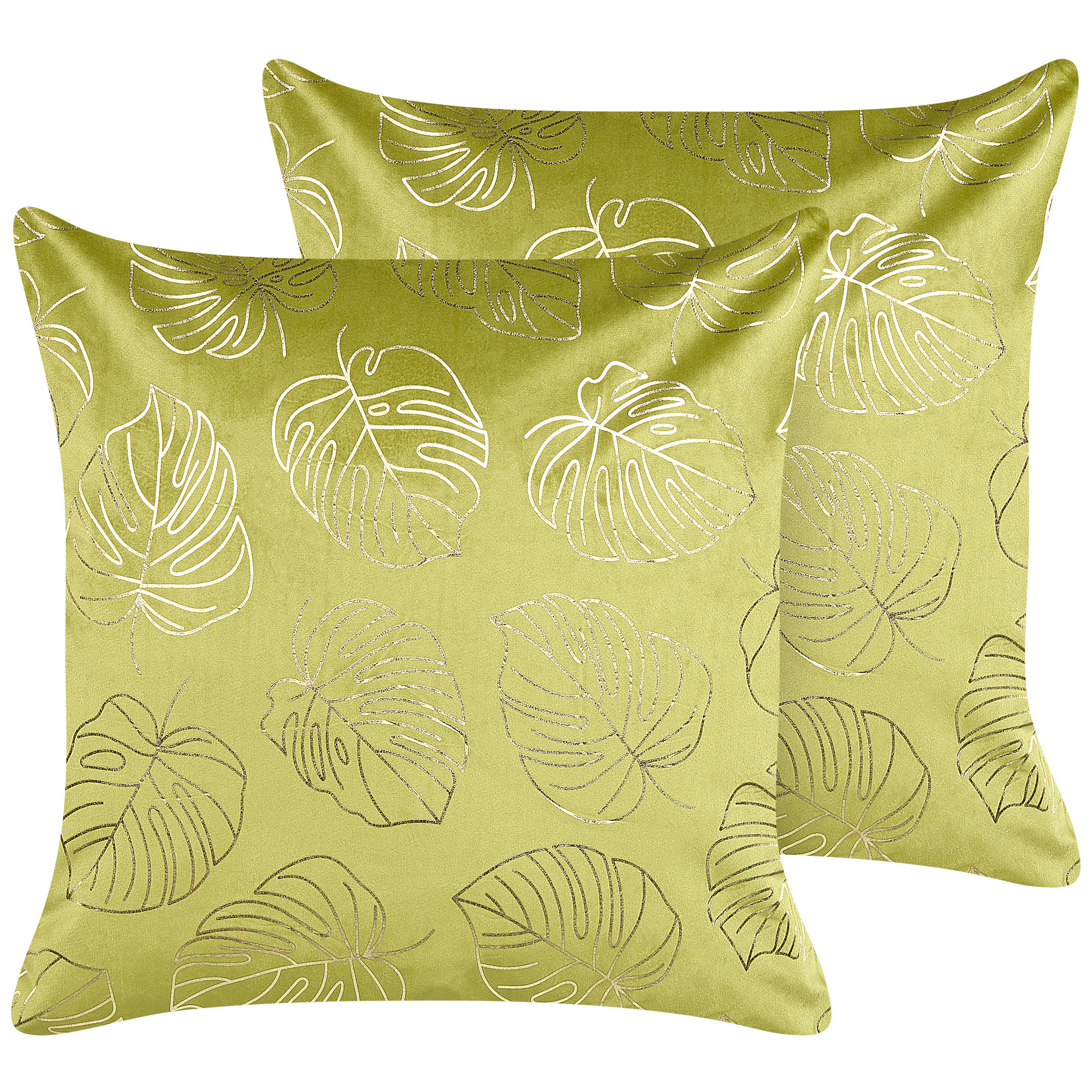 Koristetyynysetti 2 kpl DELICIOSA 45 x 45 cm Sametti Vaaleanvihreä Kasvikuvio