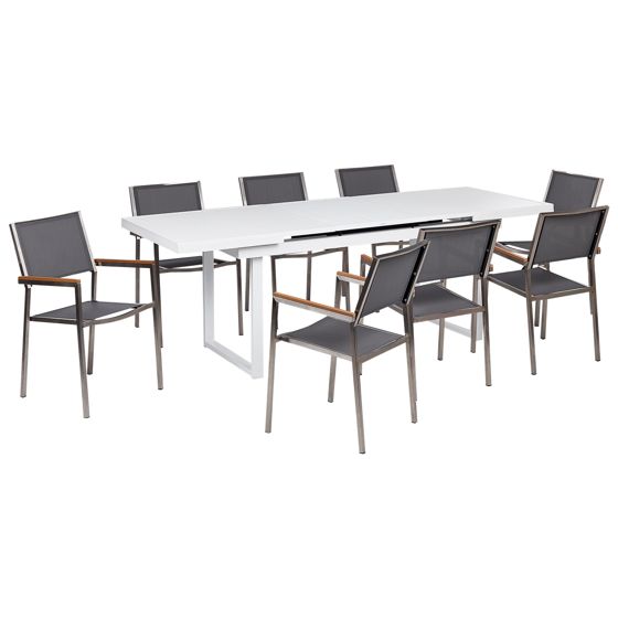 Ulkoruokailuryhmä 8-istuttava VALCANETTO/GROSSETO metalli Harmaa/valkoinen