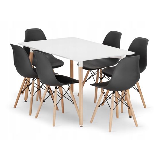 ADRIA suorakulmainen pöytä 120x80 valkoinen + 6 OSAKA-tuolia musta