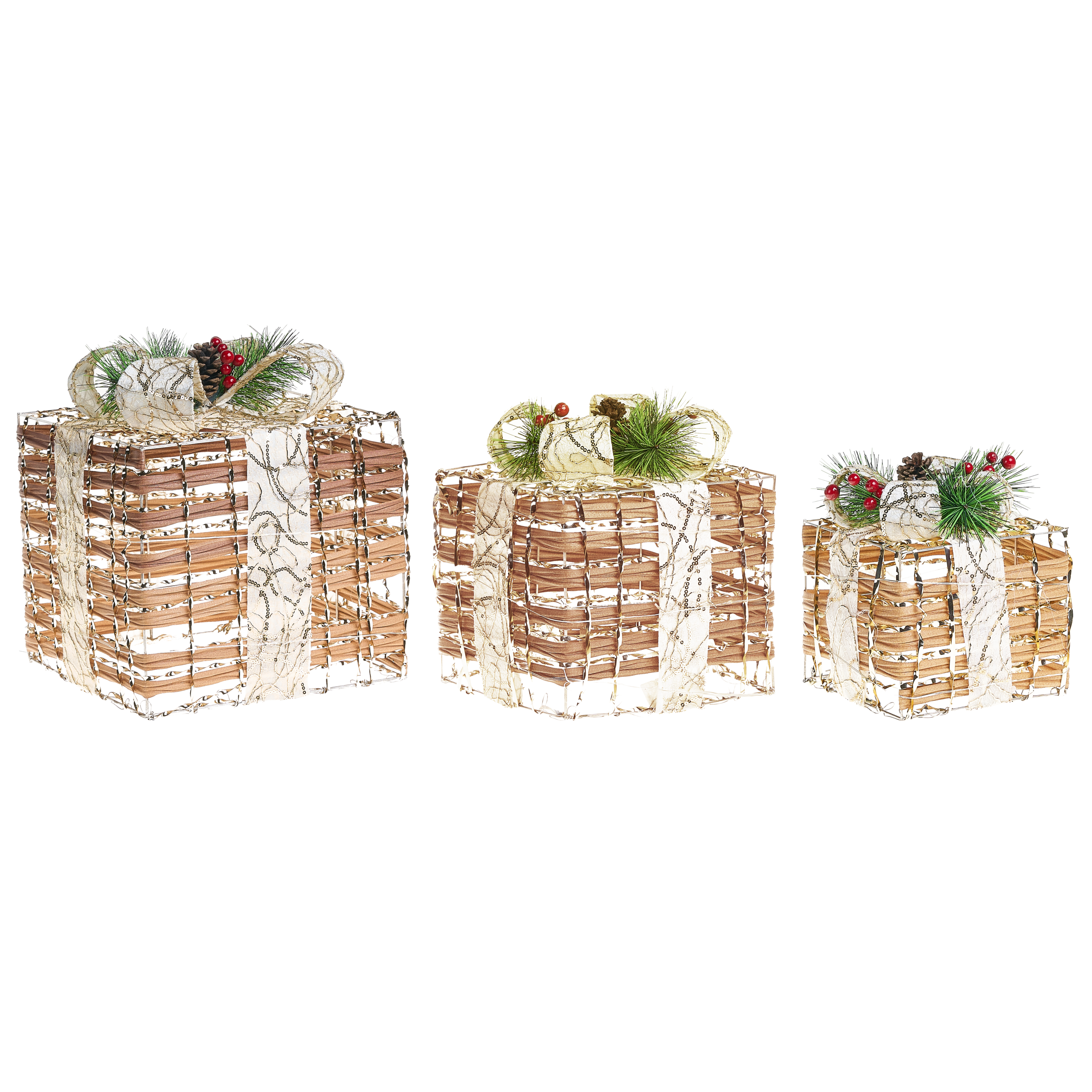 Joulukoristesetti 3 kpl LED-valo TISSO Joululahja 20/25/30 cm Ruskea