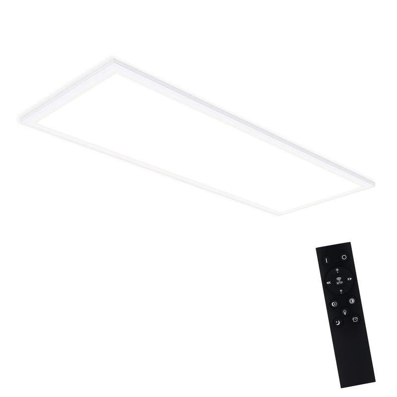 LED-kattovalaisin, 80 x 30 cm, 39 W, 3000 K himmennettävä, litteä, kaukosäätimellä varustettu lamppu, paneeli, valkoinen