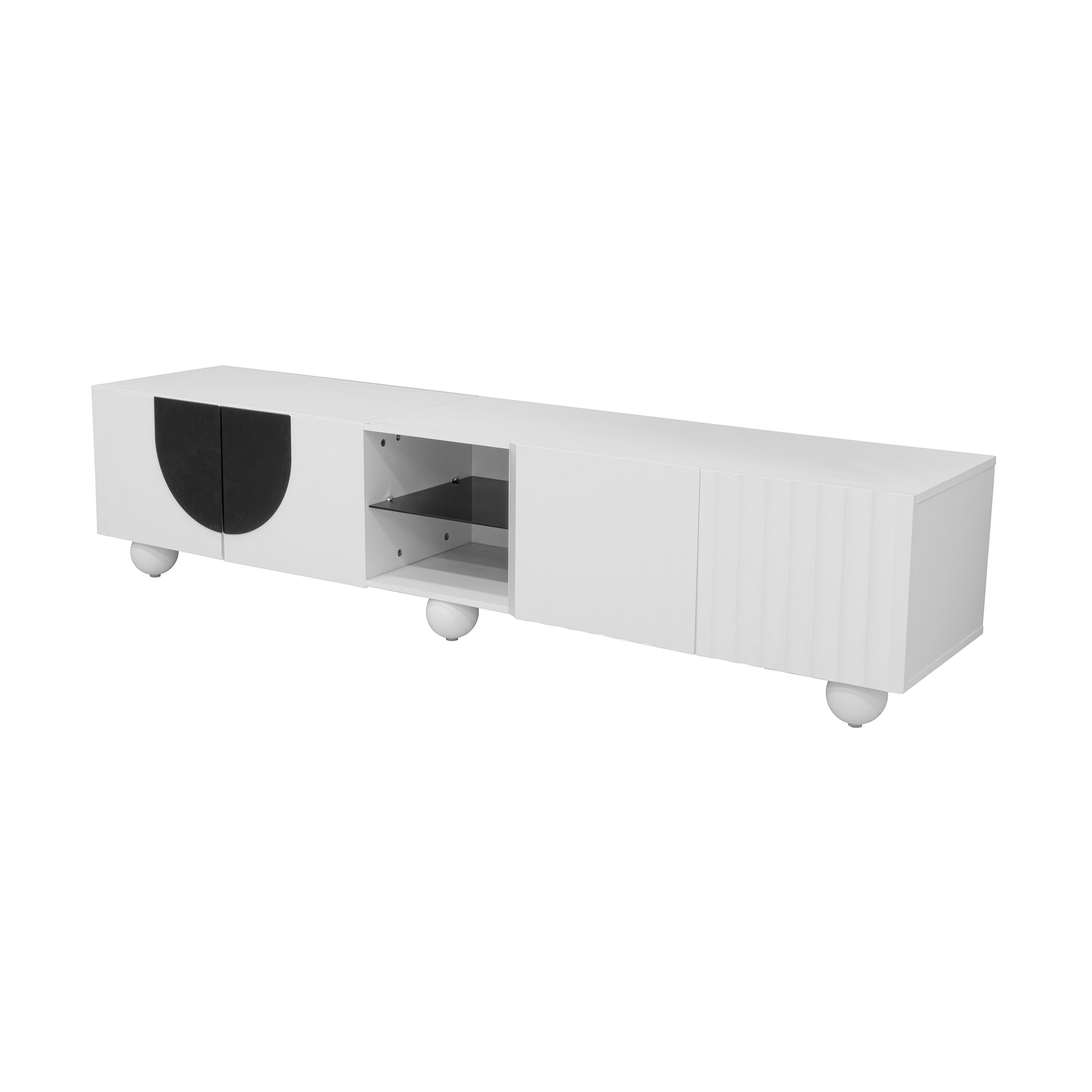 TV-taso 180x40x41,5 cm valkoinen MDF säilytyksellä ja avohyllyllä