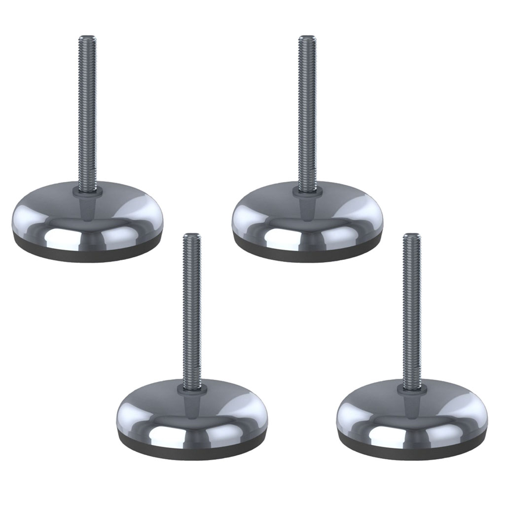 Ruostumaton tasoitusjalka M12x100, 100 mm:n pohja ja tärinänvaimennustyyny, 4800 kg – 4 kpl:n sarja