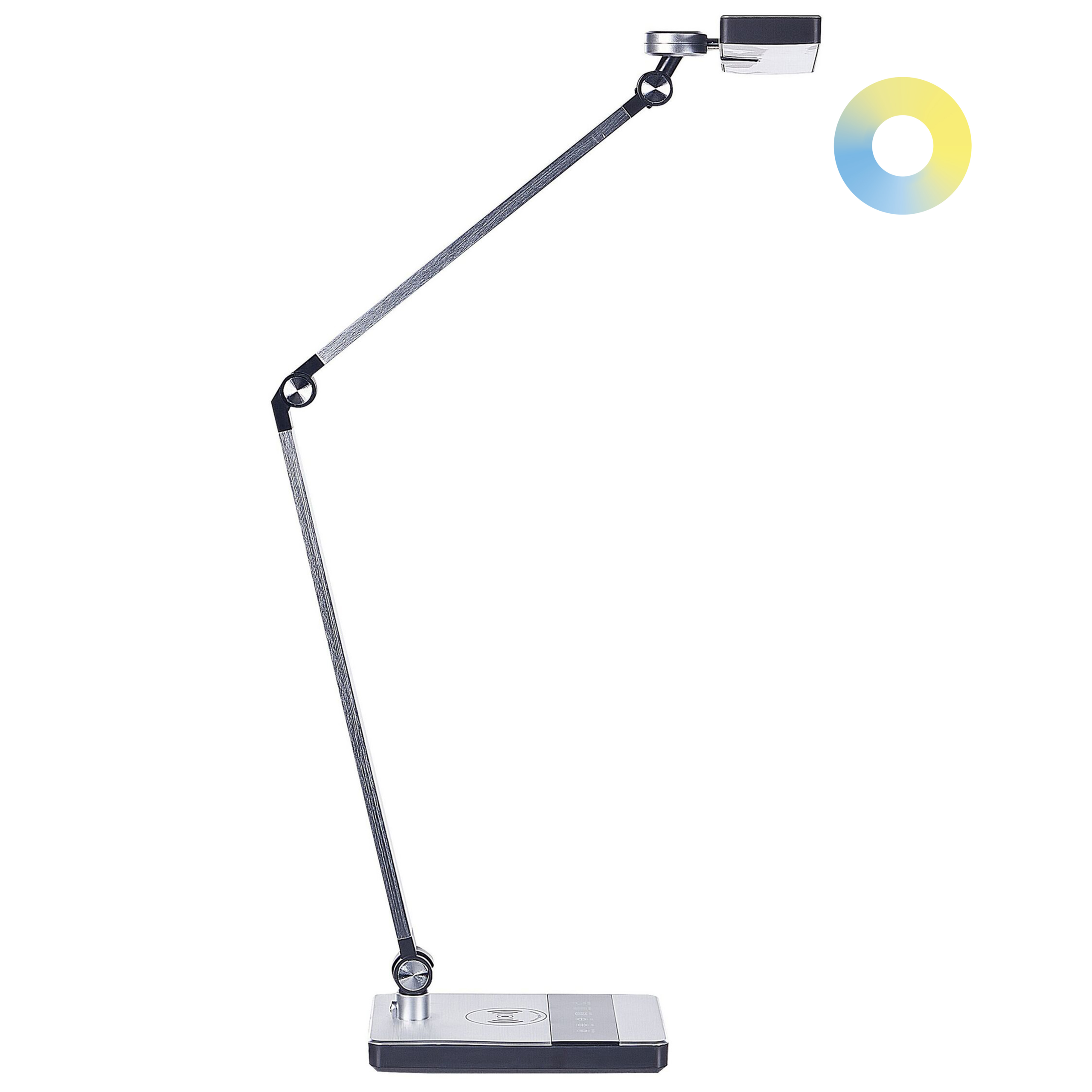 Työpöydän LED-valaisin LACERTA langattomalla laturilla metalli Hopea