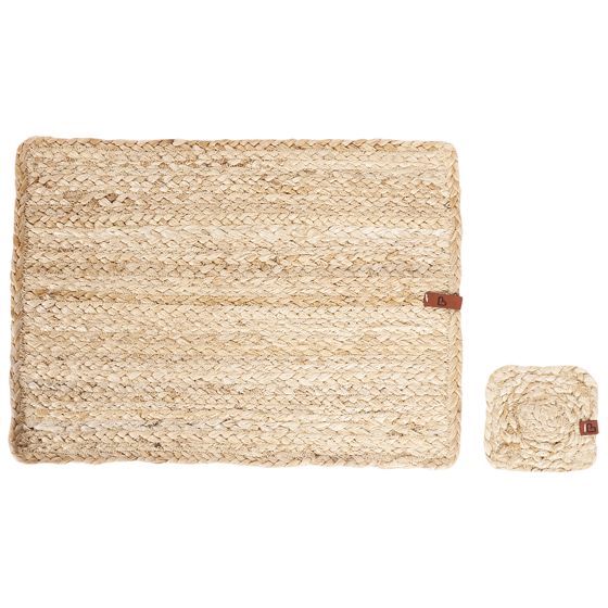 Pöytätabletti- ja lasinalussetti 6+6 QUANDONG Luonnonväri Juutti