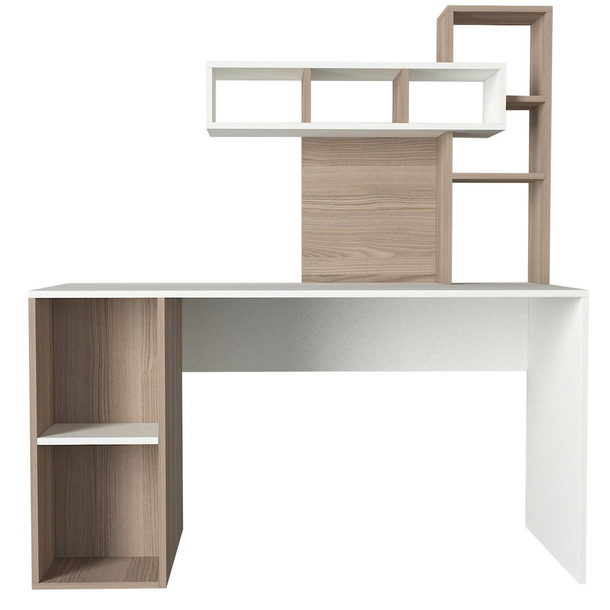 Norda Design Moderni opiskelupöytä kirjahyllyllä, valkoinen & Cordoba, 140x60 cm | 100 % melamiini, 18 mm paksu | Tyylikäs ja toimiva