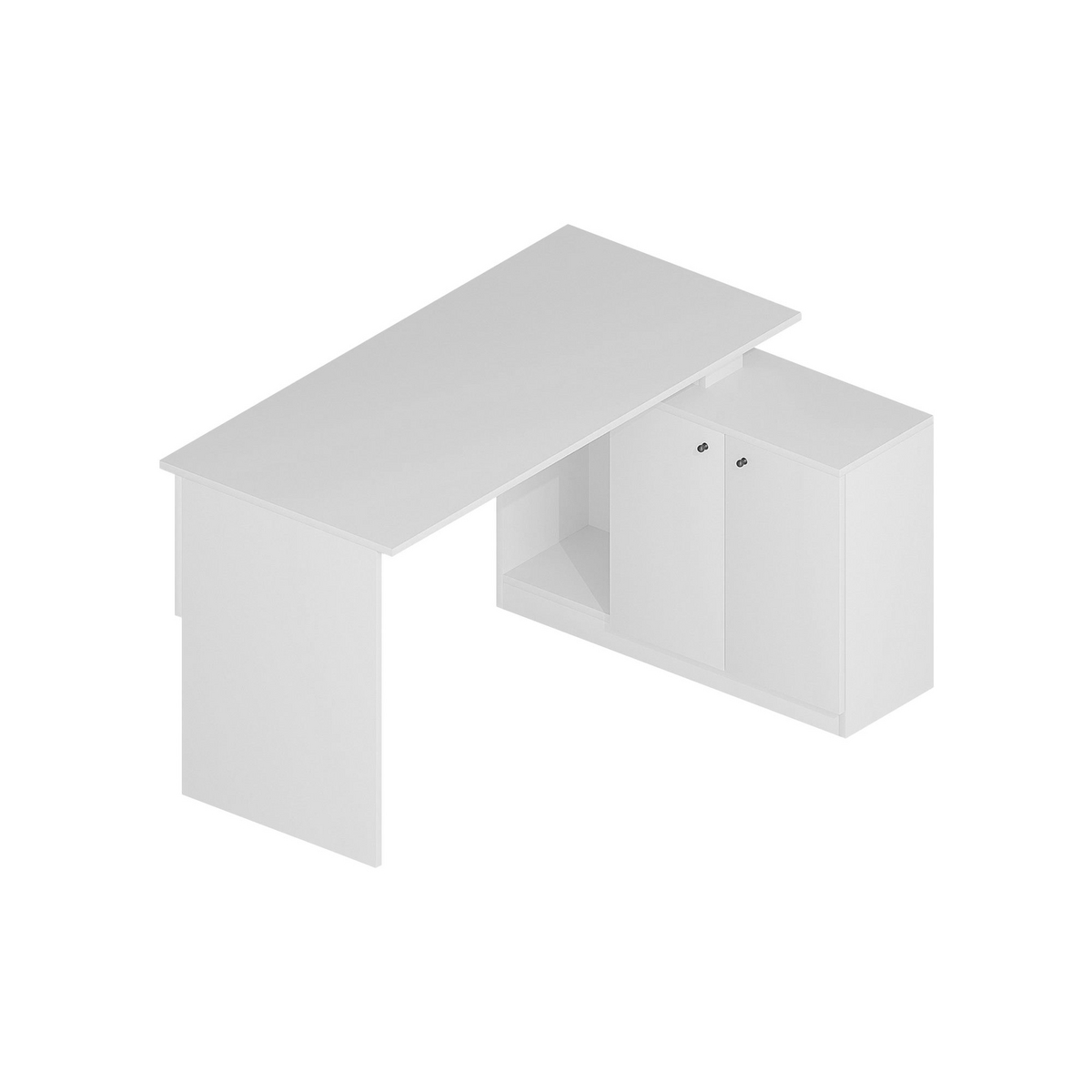 Norda Design moderni valkoinen opiskelupöytä seinäkiinnitteisellä sivuhyllyllä, 130x74x60 cm | 100 % melamiinia, 18 mm paksu