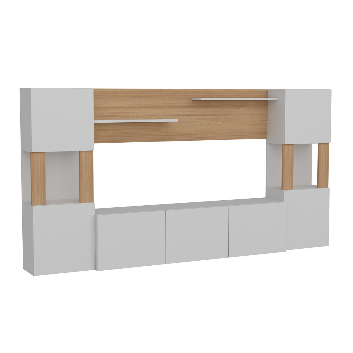 Norda Design moderni TV-taso, seinäkiinnitysmahdollisuus, valkoinen ja tiikki, 160 x 125 x 31,5 cm | 100 % melamiini, 18 mm paksu | tyylikäs ja toiminnallinen muotoilu