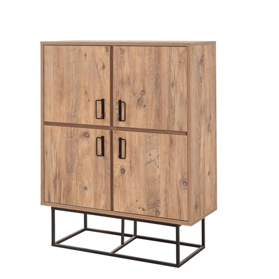 Norda Design Monikäyttökaappi, Atlantic Pine ja musta, 93 x 115 x 36 cm | 100 % melamiini, metallirunko ja -kahvat