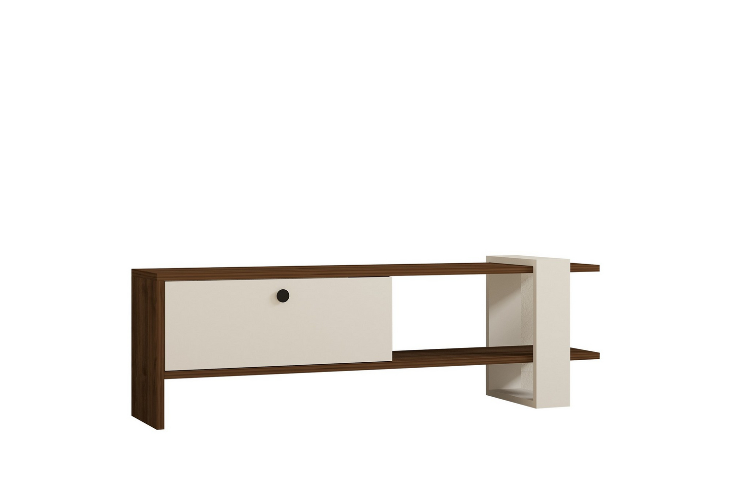 Norda Design Moderni TV-taso hyllyillä, pähkinä & valkoinen, 120 cm | 100% melamiinipinnoitettu, 18 mm paksu | Tyylikäs säilytys