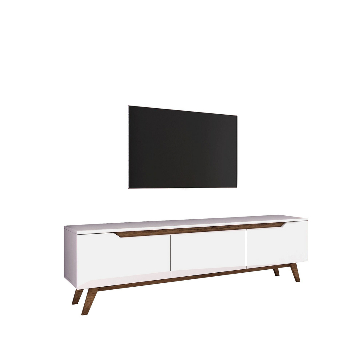 Norda Design Moderni TV-taso hyllyillä, valkoinen ja pähkinä, 180 cm | 100 % melamiinipinnoitettu, 18 mm paksu | Skandinaavinen muotoilu