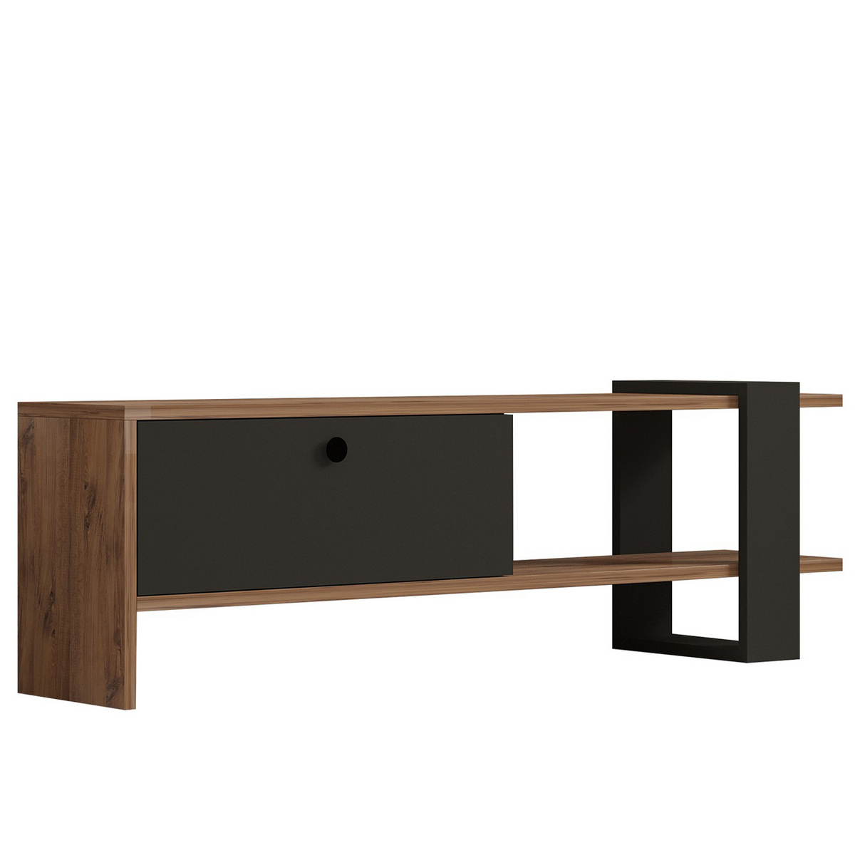Norda Design Moderni TV-taso hyllyillä, tammi ja antrasiitti, 120 cm | 100 % melamiinilla päällystetty, 18 mm paksu | Tyylikäs säilytysratkaisu