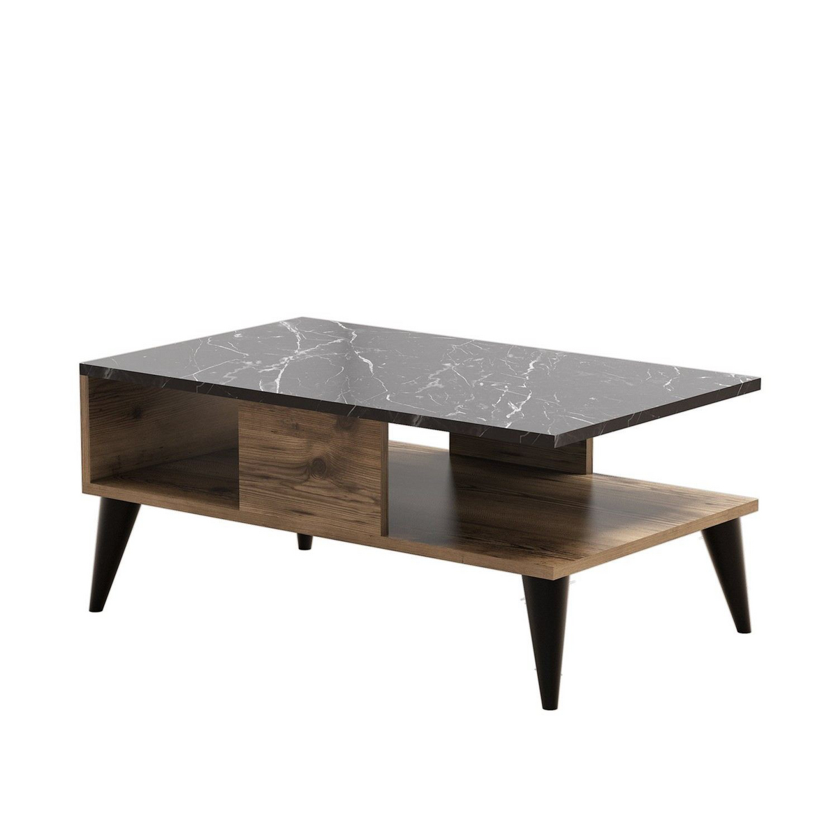 Norda Design Moderni sohvapöytä, pähkinä- ja marmoriviimeistely, 90 x 54 x 39,6 cm | 100 % melamiinipinnoitettu, 18 mm paksu | Tyylikäs ja toimiva muotoilu