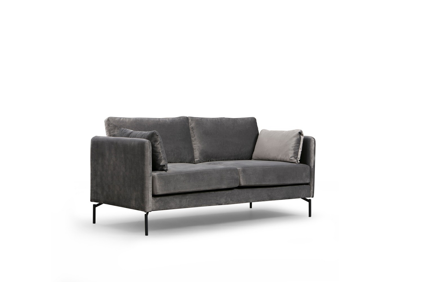 Norda Design Tyylikäs 2-paikkainen sohva, harmaa polyesteri, 177 x 87 x 90 cm | Koivurunko, metallijalat | Moderni teollinen muotoilu