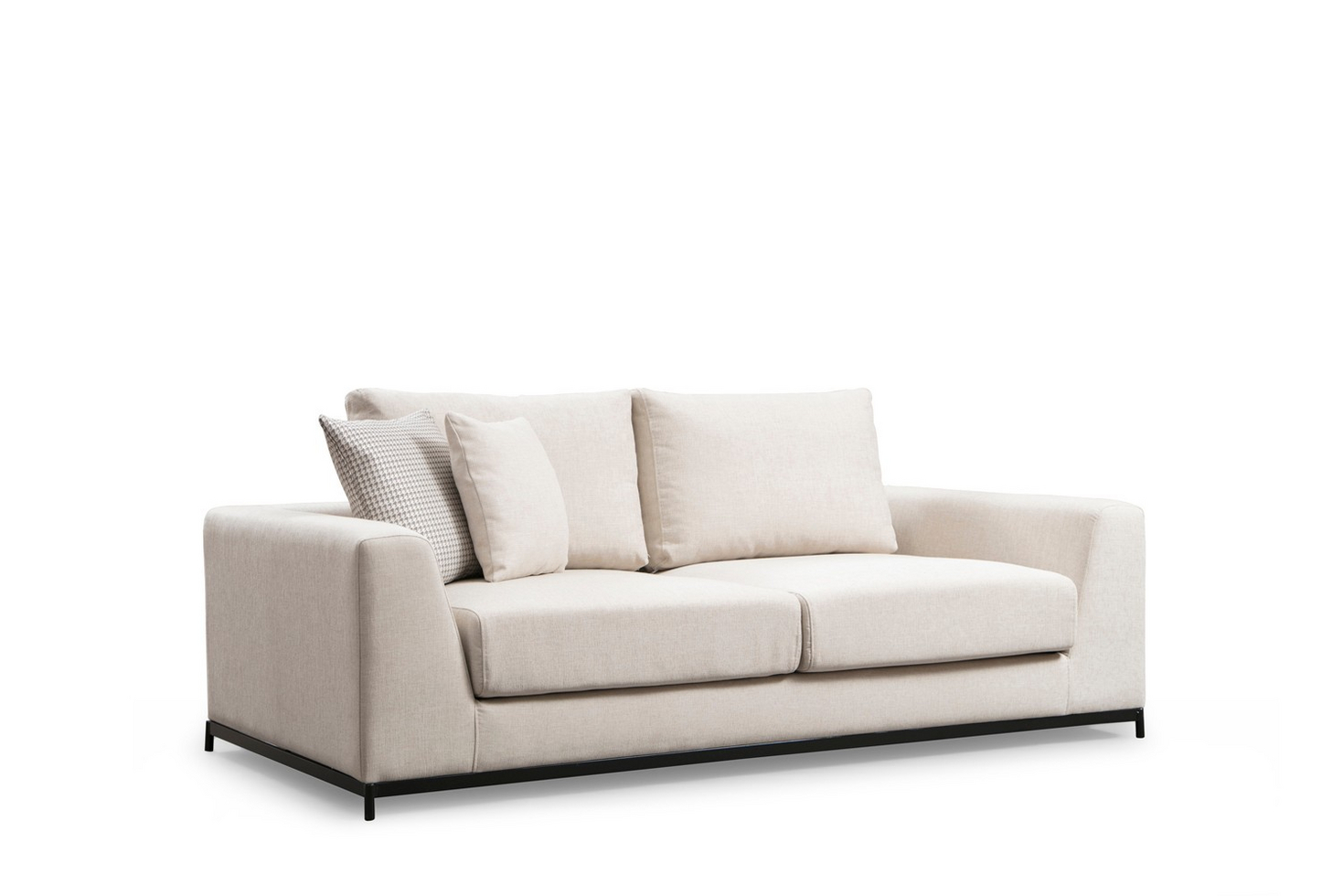 Norda Design Beige 2-istuttava sohva, pyökkirunko, 201 cm | pehmeät harmaat vaahtomuovityynyt, kemiallisesti puhdistettava kangas, moderni muotoilu