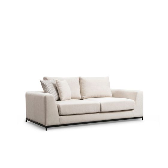 Norda Design Beige 2-istuttava sohva, pyökkirunko, 201 cm | pehmeät harmaat vaahtomuovityynyt, kemiallisesti puhdistettava kangas, moderni muotoilu